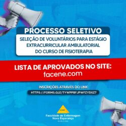 Fisioterapia FACENE divulga lista de aprovados do Estágio Extracurricular Ambulatorial 2026.1