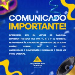 Comunicado – Funcionamento no período de Carnaval