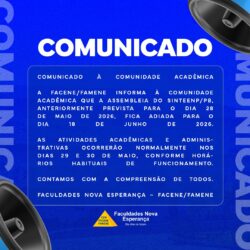 A assembleia da categoria do Ensino Superior Privado (SIESPB) foi adiada e remarcada para 18 de junho de 2026