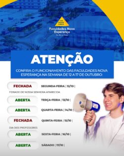 Comunicado importante – Funcionamento de 12 a 17 de outubro